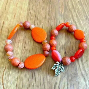 2 Vintage Orange Plastic and Stone Bracelets